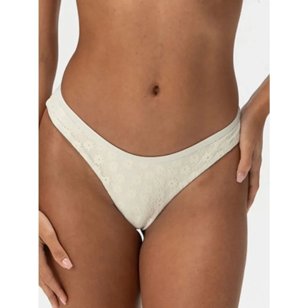 NWT Tilly’s Cream Lace Bikini Thong Bottoms | Cheeky Minimal Swim Size L